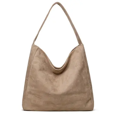Large Capacity Suede-Look Tote Bag Women's Retro Single Shoulder Bag - 12
