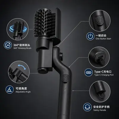 Electric Grill Brush for Heavy Oil Stains, 360° Rotatable Barbecue Cleaning Tool