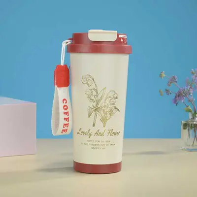 Çiçek desenli 316 paslanmaz çelik yalıtımlı kupa, askılı - 3