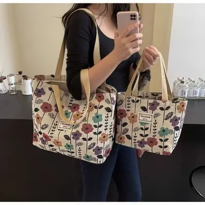 Large Capacity Women's Canvas Tote Bag Single Shoulder Commuter Handbag - 9