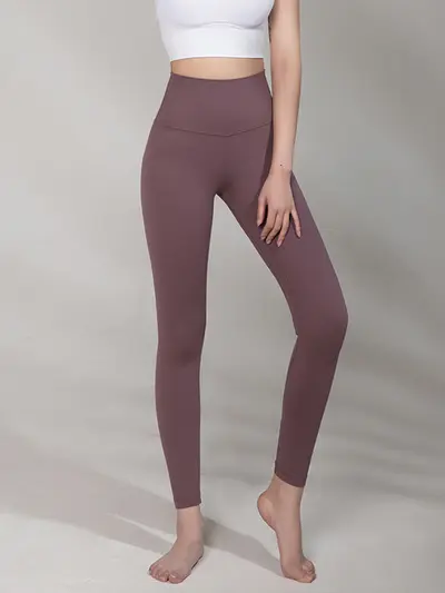 Damen-Yogahose mit hohem Bund, Lycra, gerauter Stoff