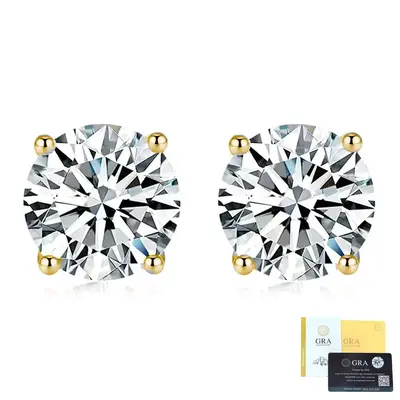 S925 Sterling Silver Gold-Plated Four-Claw Moissanite Stud Earrings for Women - 7