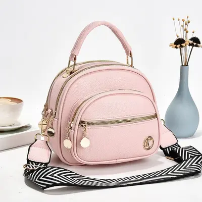 Women's Small Round Crossbody Bag, Multi-Layer Phone Bag - 10