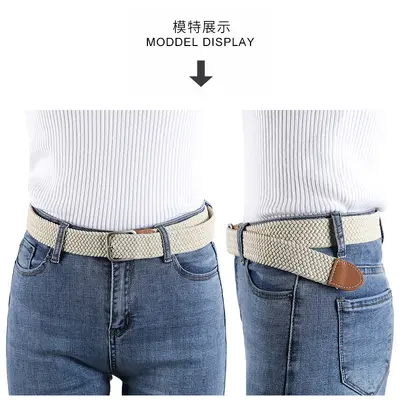 New Yellow Square Buckle No-Punch Canvas Belt for Women Men Unisex Casual Elastic Stretch Pin Buckle Leather Belt Wholesale
