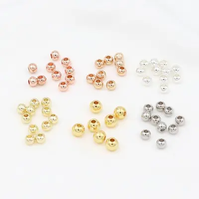 14K18K gold-plated round spacer beads, shiny plain-hole DIY jewelry accessory
