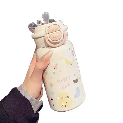 316 Paslanmaz Çelik Termos Su Bardağı, Çift Pipetli, Çocuk ve Yetişkin - 5