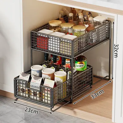 Mutfak Çekmeli Saklama Rafı Çift Katmanlı Lavabo Altı - 8