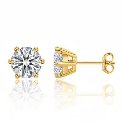S925 Silver Moissanite Stud Earrings, Six-Claw, D-Color, for Women - 7