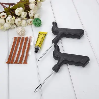 Tire Repair Tools Set for Cars, Motorcycles and E-Bikes, Tubeless Tire Emergency Repair Strips, Glue and Repair Tool Kit Accessories