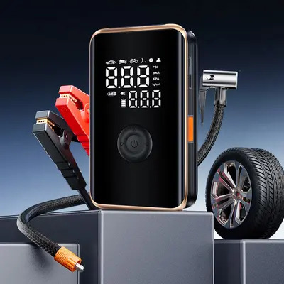 Araba acil çalıştırma güç kaynağı 12V araba hava pompası taşınabilir kablosuz lastik otomatik şişirme hepsi bir arada makine - 4