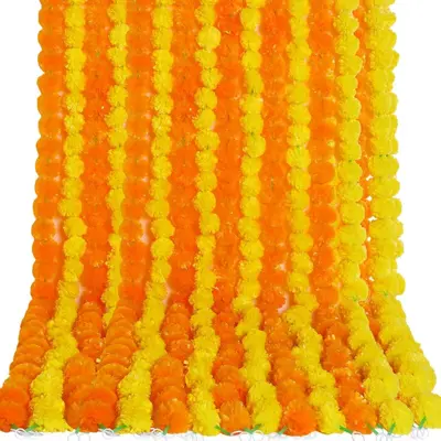 Tagetes Çiçek Çelengi, Diwali Düğün Dekorasyonu, Plastik - 6