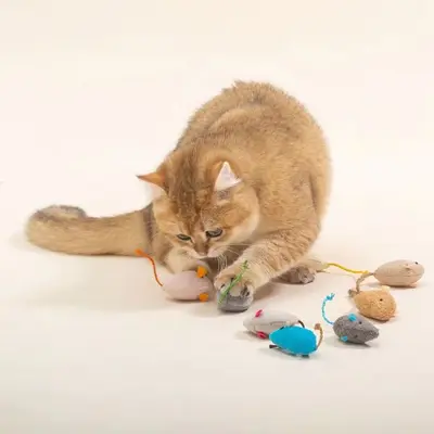 Realistic Mouse Cat Toy Set with Catnip and Teaser Wand - 5