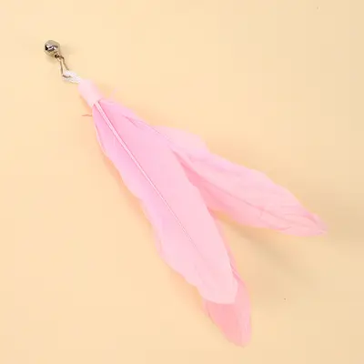 Wooden-Handle Spring Cat Toy with Feather Replacement Head and Bell - 11