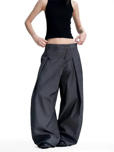 Men's and Women's Summer Drape Retro Button Casual Trousers