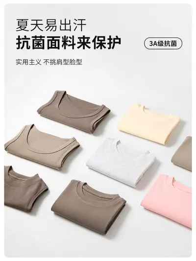 Women's Right Shoulder Short Sleeve T-Shirt French Round Neck 2025 Summer Short Elastic Thin Sexy Style Slimming Look Women's Short Top