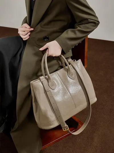 Genuine Leather Large Capacity Women's Tote Handbag, Single Shoulder - 5