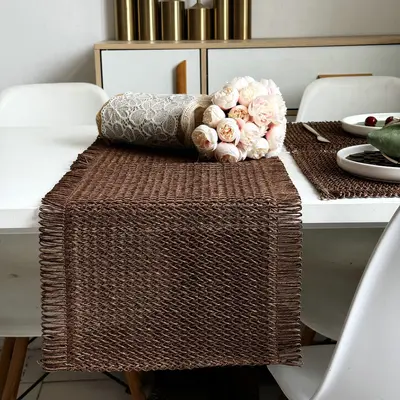 Jute Table Runner, Mixed Colour Woven Retro Table Cover, Decorative Long Towel with Tassel - 10