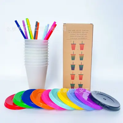 16OZ (475 ml) sıcaklıkla renk değiştiren PP plastik pipetli bardak seti, 10 adet