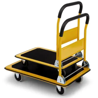 Foldable Steel Platform Hand Truck with Wheels for Supermarket Storage