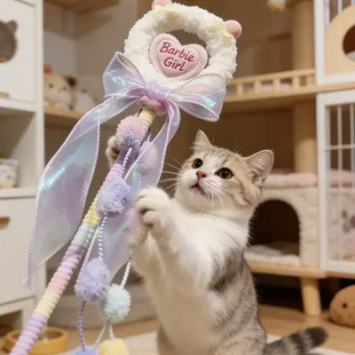 Heart-Shaped Cat Teaser Wand, Long Handle Chew-Resistant Interactive Cat Toy - 2