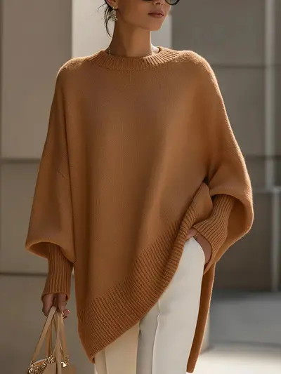 Damen Strickpullover mit Rundhals, locker, einfarbig