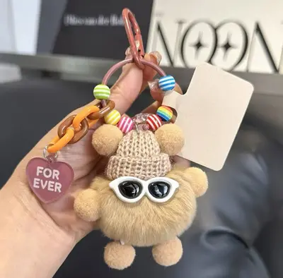 Faux Rabbit Fur Coal Ball Bag Charm and Keychain - 11