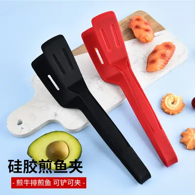 Silikon Balık Spatulası ve Biftek Maşası 2'si 1 Arada, Delikli, Kamp ve Piknik İçin - 1