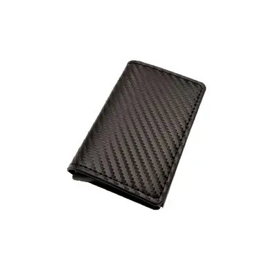 Sınır ötesi erkek kart tutucu hırsızlığa karşı ultra ince karbon fiber RFID otomatik kart çıkarma alüminyum alaşımlı banka kartı cüzdanı