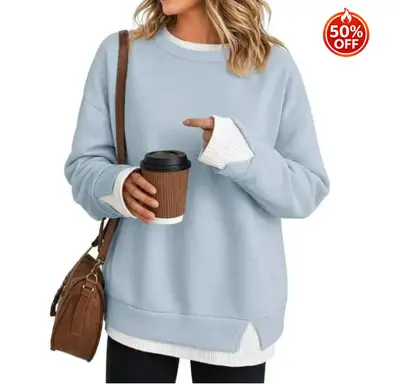 Kadın Rahat Bol Kesim Uzun Kollu Sweatshirt Üst - 9