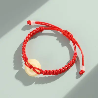 Creative new red string bracelet for men and women, imitation jade safety clasp, hand-woven double bracelet, jewelry, street stall source - 13
