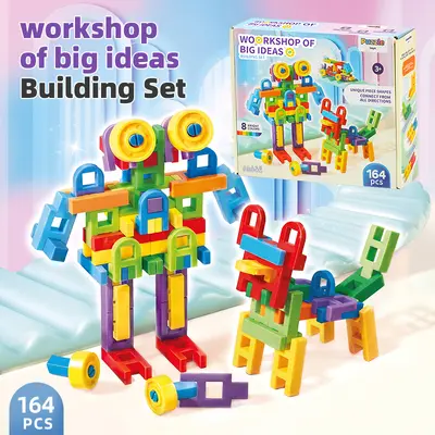 Assorted building blocks, preschool children, plastic construction