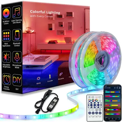 5V USB RGB LED Şerit, WS2812B, Bluetooth Kontrollü Masaüstü Ambiyans Işığı