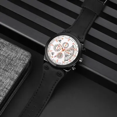 Retro style men's quartz watch leather strap with calendar - 3
