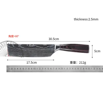Şam deseni bıçak seti, renkli ahşap sap, şef, santoku - 9