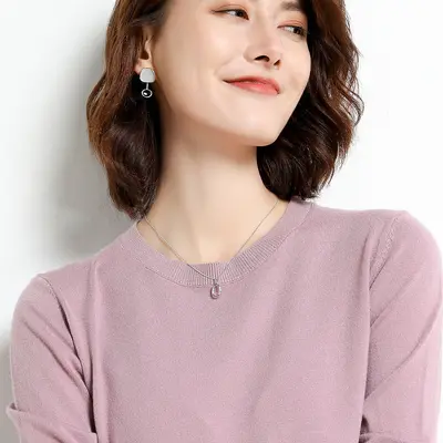Women's Loose Round Neck Long Sleeve Knit Sweater, Plus Size - 13