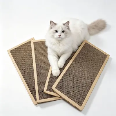 Katzenkratzbrett aus Wellpappe mit Kantenschutz, Fischgrätenmuster, beidseitig nutzbar