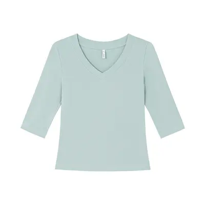 Damen-T-Shirt mit V-Ausschnitt, schmal geschnitten, einfarbig, halbarm