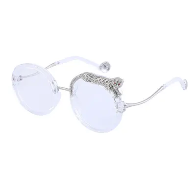 Women's Blue Light Filter Round Frame Sunglasses with Rhinestone Decor - 12