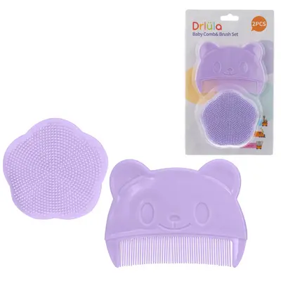 Baby Cradle Cap Comb and Shampoo Brush Set, Silicone - 12