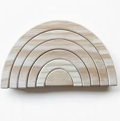 Rainbow Building Block Set DIY Wooden Educational Toy for Kindergarten - 12