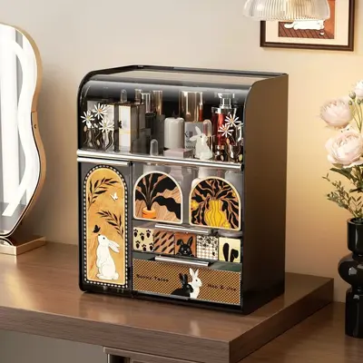 Desktop-Aufbewahrungsbox mit großem Fassungsvermögen, Schubladendesign, eleganter Look, Vintage-Stil, Make-up-Tisch, Kosmetik- und Hautpflege-Organizer