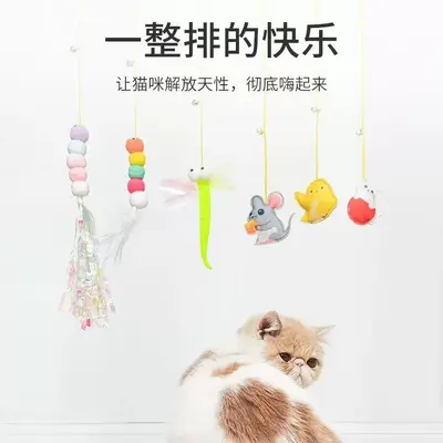 Cat Toy Swing and Feather Wand, Door-Hanging, with Bell Mouse - 5