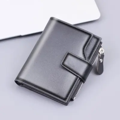 Vertical Men's Wallet, Short Trifold Leather Wallet with Multiple Card Slots