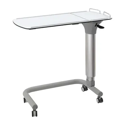 Height-Adjustable Mobile Dining Table, Wood Grain, for Hospitals and Nursing Homes - 5