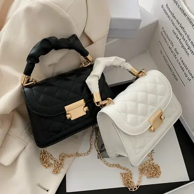 Women's Chain Crossbody Bag, Small Square Design, Korean Style - 1