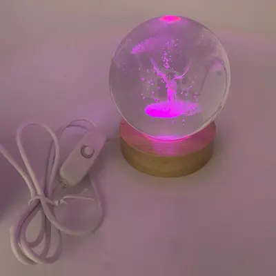 Kauçuk ahşap aydınlık kristal taban USB arayüzü 5V anahtarı aydınlık taban gece lambası masif ahşap yuvarlak lamba tutucu - 8
