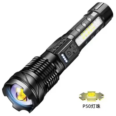 Cross-border A76 High-Power Flashlight, Rechargeable, Long-Lasting, Outdoor, Multifunctional, Long-Range Lighting Torch with Work Side Light