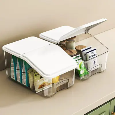 Kitchen storage box with lid refrigerator organizer with wheels