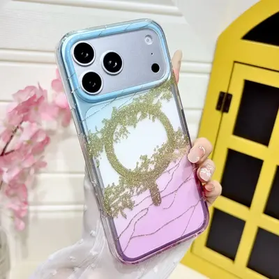 Apple 18 Pro Max çift katmanlı manyetik kılıf, altın dağ deseni - 9