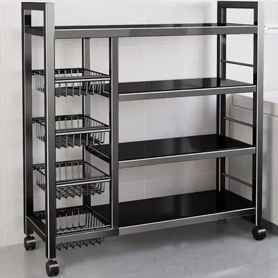 Premium Metal Freestanding Multi-Tier Storage Rack Mobile Cookware Iron Kitchen Organizer Shelf Pot Oven Rack